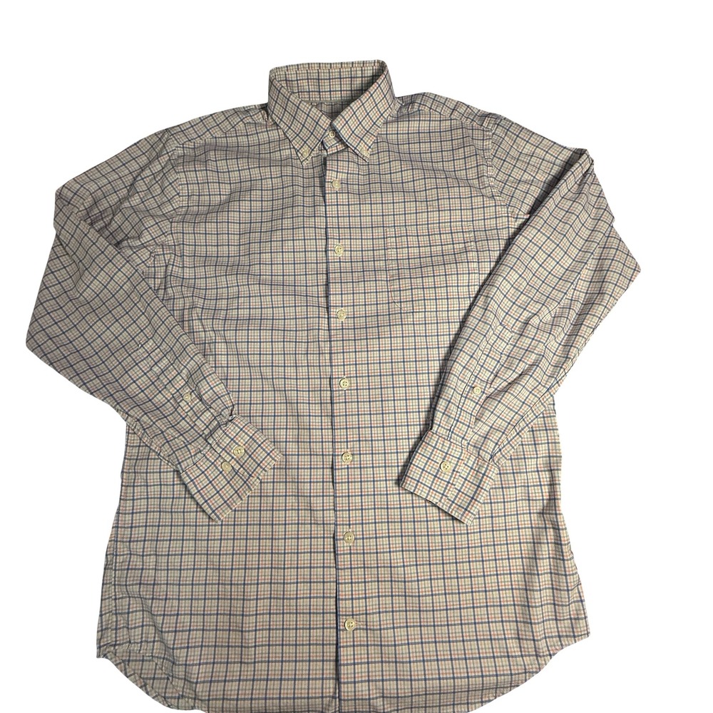 Peter Millar Mens M Plaid Button Down Shirt Long Sleeve Crown Sport Orange Blue‎